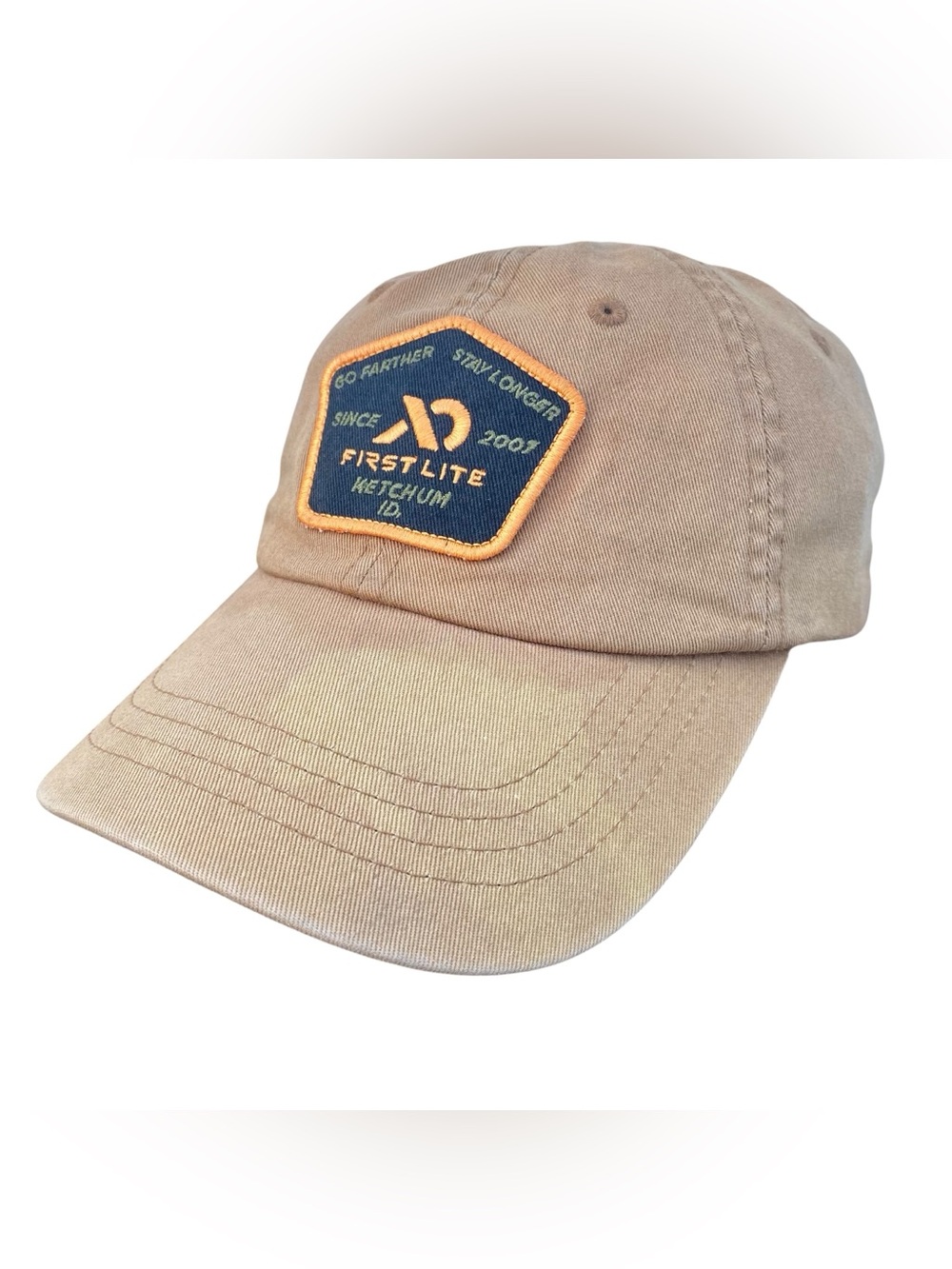 First Lite Dad Hat Cotton Twill Adjustable Leather Band Embroidered Outdoor Tan